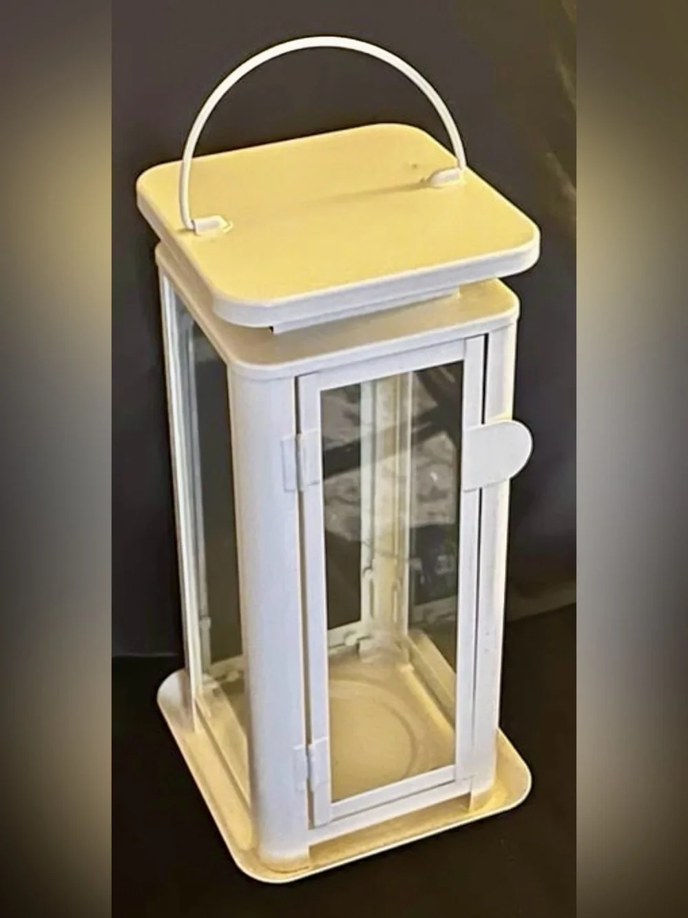 White Metal Lantern with Glass Panels